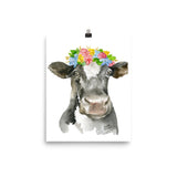 Black and White Cow Floral Wreath Watercolor