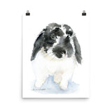 Black and White Lop Bunny Rabbit Watercolor