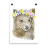 Bear Cub with Flowers Watercolor