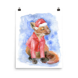 Christmas Fox in the Snow Watercolor Print