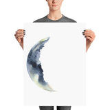 Waning Crescent Moon Watercolor
