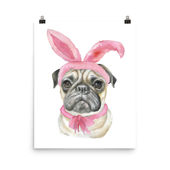 Easter Pug with Bunny Ears