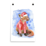 Christmas Fox in the Snow Watercolor Print