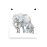 Mother and Baby Elephants Watercolor