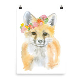 Fox with Flowers Watercolor