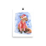 Christmas Fox in the Snow Watercolor Print