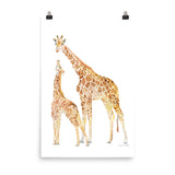 Mother and Baby Giraffes Watercolor