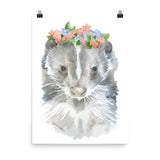 Skunk with Flowers Watercolor