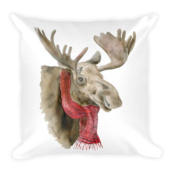 Moose in a Scarf Square Pillow