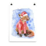 Christmas Fox in the Snow Watercolor Print