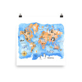 Watercolor World Map with Animals