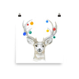 Christmas Deer and Ornaments Watercolor Print