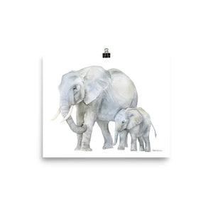Mother and Baby Elephants Watercolor