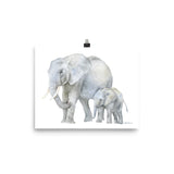 Mother and Baby Elephants Watercolor