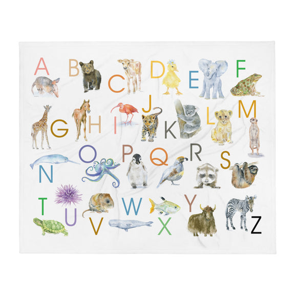Animal Alphabet Watercolors Throw Blanket