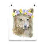 Bear Cub with Flowers Watercolor