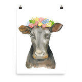 Brown and Black Cow Floral Wreath Watercolor