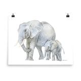 Mother and Baby Elephants Watercolor