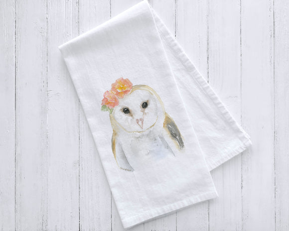 Barn Owl Floral Tea Towel
