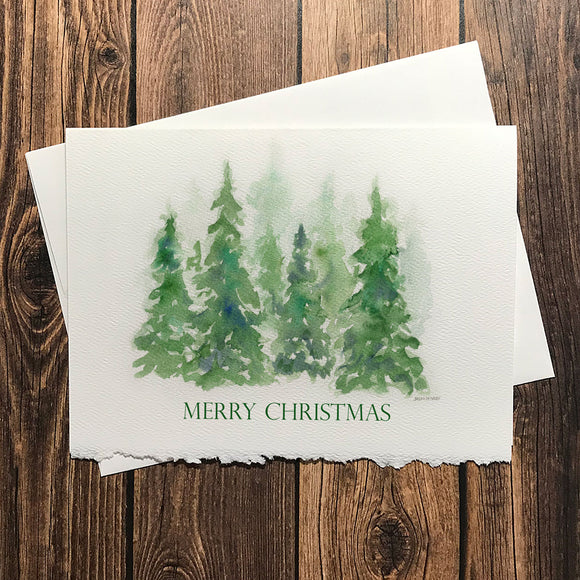 Watercolor Pine Trees Christmas Cards Set