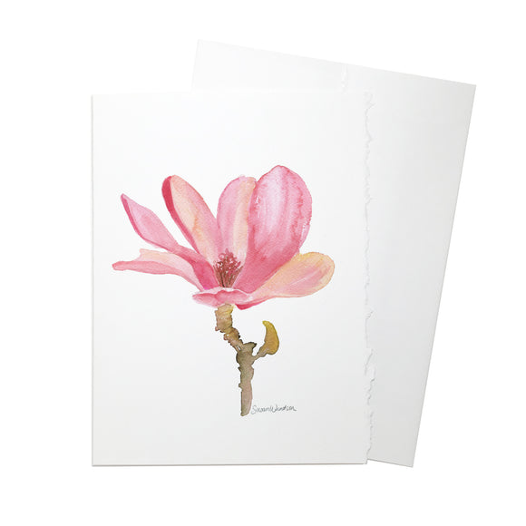 Pink Magnolia Watercolor Floral Greeting Card