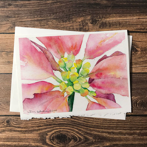 Watercolor Christmas Poinsettia Christmas Cards Set