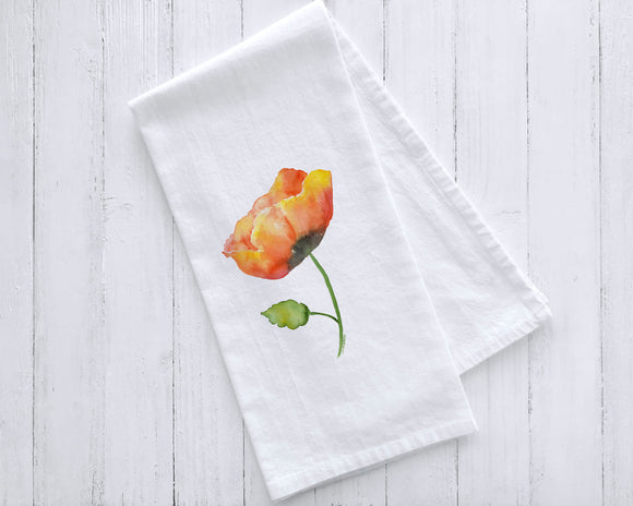 Orange Poppy Floral Tea Towel