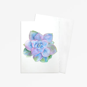 Blue Succulent Watercolor Greeting Card