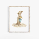 Beach Otter with Bucket Watercolor Painting Art Print