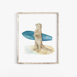 Surfer Otter Watercolor Painting Art Print