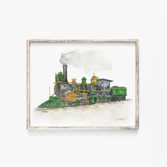 Steam Engine Train Watercolor