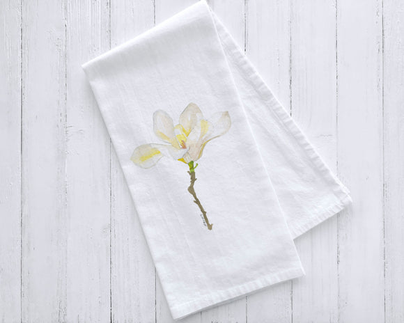 White Magnolia Floral Tea Towel