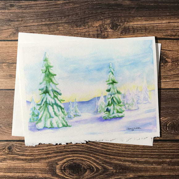 Christmas Watercolor Cards Landscape Trees Set of 10