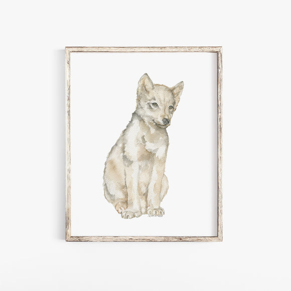 Gray Wolf Pup Watercolor Print
