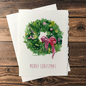 Watercolor Christmas Wreath Christmas Cards Set